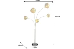 Design Stehlampe LIQUID DIAMOND 200cm gold fünf Glasschirme mit Marmorfuß