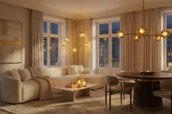 Design Stehlampe LIQUID DIAMOND 200cm gold fünf Glasschirme mit Marmorfuß