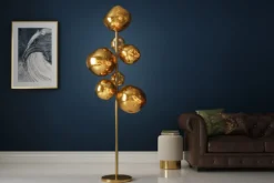 Design Stehlampe LIQUID DIAMOND 170cm gold Glas Stahl sieben Schirme Kugelleuchte