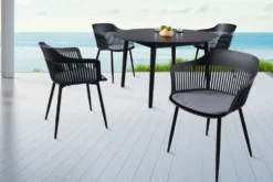 Design Stuhl AIRE schwarz Kunststoff Stahlgestell Indoor Outdoor inkl. Kissen