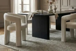 Design Stuhl ARCH creme weiß Chenille mit Armlehne Rundum-Bezug