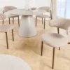 Design Stuhl BELFORT taupe beige Strukturstoff Metallgestell Walnuss