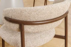 Design Stuhl BELFORT taupe beige Strukturstoff Metallgestell Walnuss