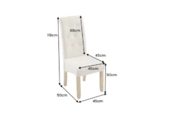 Design Stuhl CASA beige Bouclé Tweed Soft Massivholzbeine Zierknöpfe und Nackenrolle
