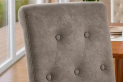 Design Stuhl CASA taupe Microfaser mit Zierknöpfen Massivholzbeine