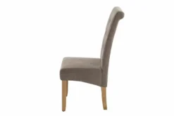 Design Stuhl CASA taupe Strukturstoff Massivholzbeine mit Zierknöpfen und Nackenrolle