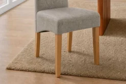 Design Stuhl CASA taupe Strukturstoff Massivholzbeine mit Zierknöpfen und Nackenrolle