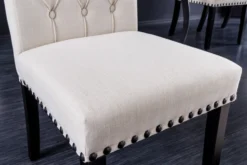 Design Stuhl CASTLE beige schwarz Strukturstoff Holzfüße Chesterfield