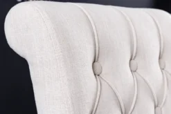 Design Stuhl CASTLE beige schwarz Strukturstoff Holzfüße Chesterfield