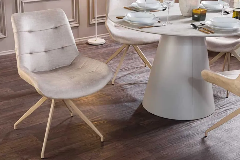 Design Stuhl DIVANI champagner beige Samt Metallgestell