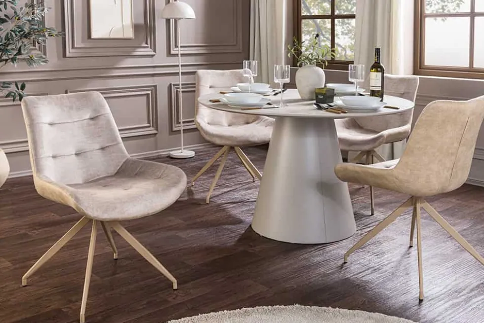 Design Stuhl DIVANI champagner beige Samt Metallgestell