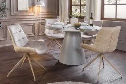 Design Stuhl DIVANI champagner beige Samt Metallgestell
