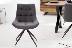Design Stuhl DIVANI hellgrau Metallgestell schwarz im Retro Stil