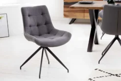 Design Stuhl DIVANI hellgrau Metallgestell schwarz im Retro Stil