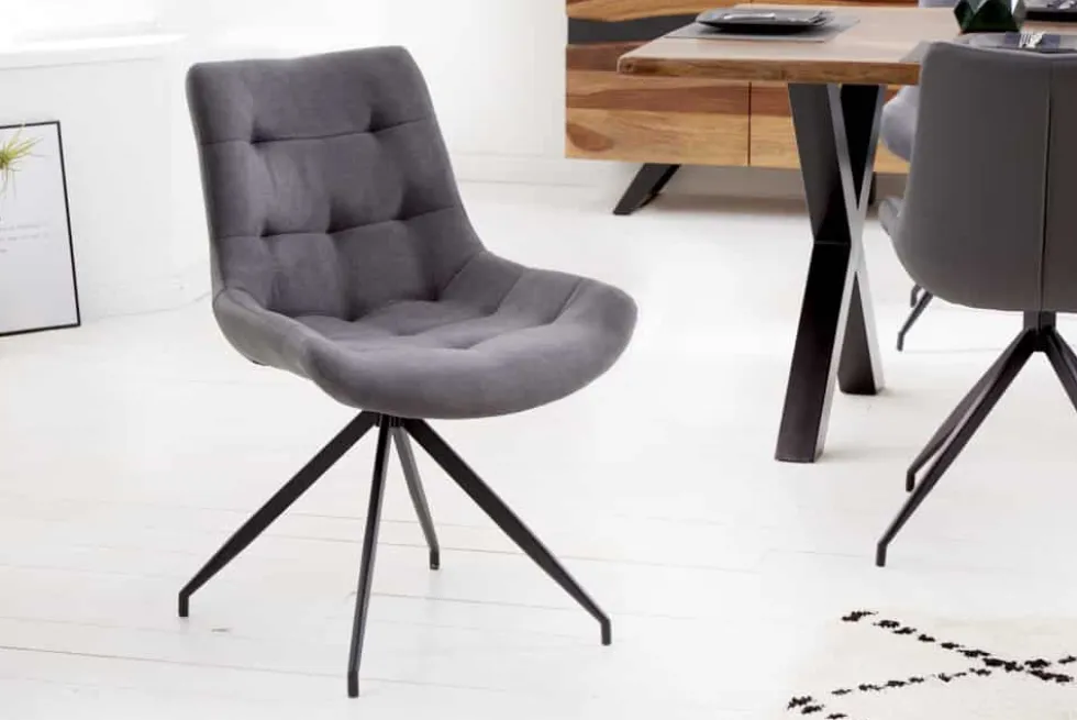 Design Stuhl DIVANI hellgrau Metallgestell schwarz im Retro Stil