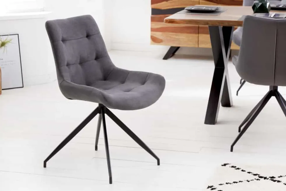 Design Stuhl DIVANI hellgrau Metallgestell schwarz im Retro Stil