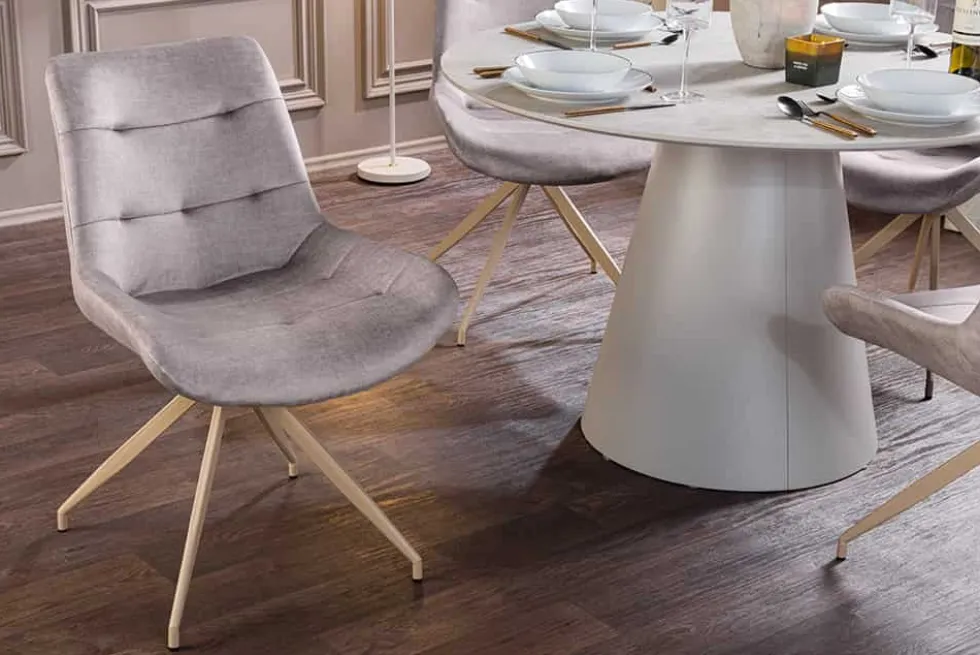 Design Stuhl DIVANI taupe Samt beiges Metallgestell
