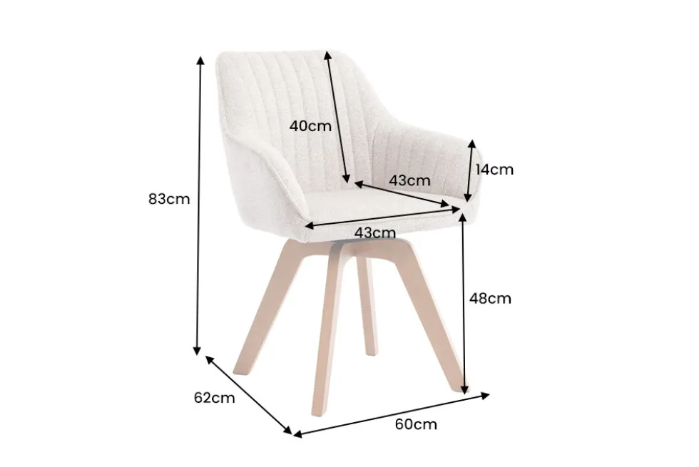 Design Stuhl LIVORNO beige Strukturstoff Massivholzbeine drehbar Auto-Return-Funktion