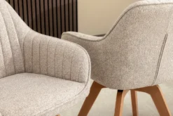 Design Stuhl LIVORNO beige Strukturstoff Massivholzbeine drehbar Auto-Return-Funktion