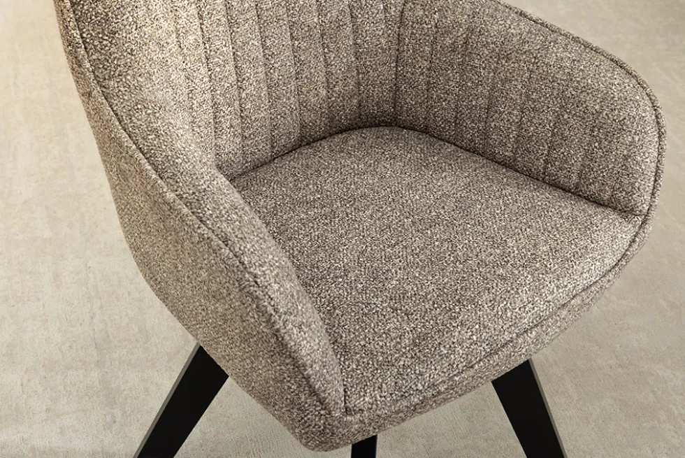 Design Stuhl LIVORNO taupe Strukturstoff schwarz Massivholz drehbar Auto-Return-Funktion