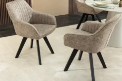 Design Stuhl LIVORNO taupe Strukturstoff schwarz Massivholz drehbar Auto-Return-Funktion