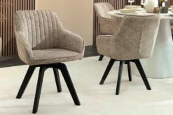 Design Stuhl LIVORNO taupe Strukturstoff schwarz Massivholz drehbar Auto-Return-Funktion