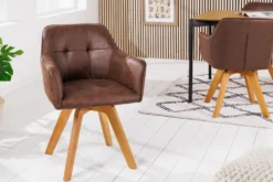 Design Stuhl LOFT antik braun Microfaser drehbar massiv Buchenholz mit Armlehne