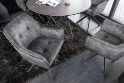 Design Stuhl LOFT dunkelgrau Samt drehbar Metallgestell schwarz mit Armlehne