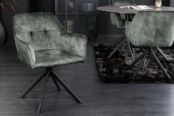 Design Stuhl LOFT grün Samt drehbar Metallgestell schwarz mit Armlehne