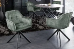 Design Stuhl LOFT grün Samt drehbar Metallgestell schwarz mit Armlehne