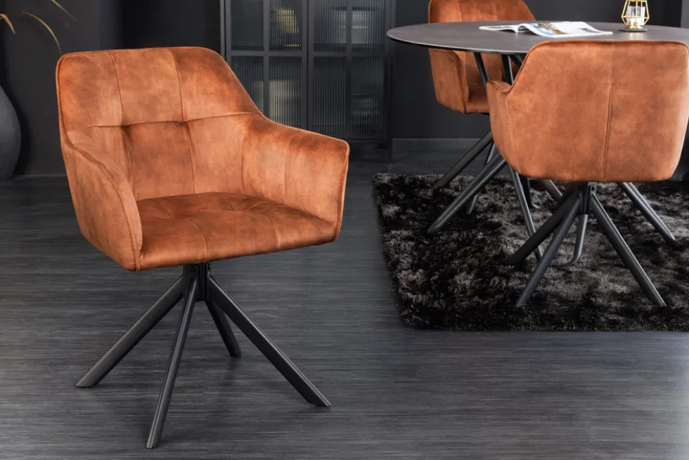 Design Stuhl LOFT rost braun Samt drehbar Metallgestell schwarz mit Armlehne