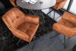 Design Stuhl LOFT rost braun Samt drehbar Metallgestell schwarz mit Armlehne