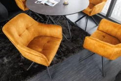 Design Stuhl LOFT senfgelb Samt drehbar Metallgestell schwarz mit Armlehne