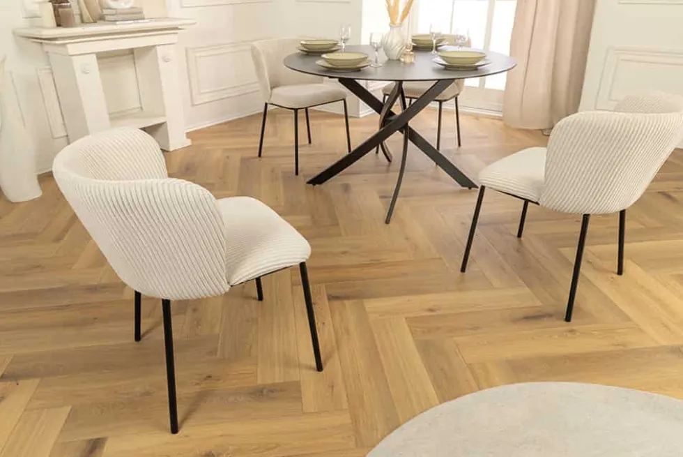 Design Stuhl LYON beige Cord schwarze Metallbeine
