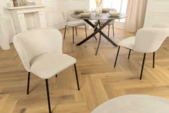 Design Stuhl LYON beige Cord schwarze Metallbeine
