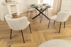 Design Stuhl LYON beige Cord schwarze Metallbeine