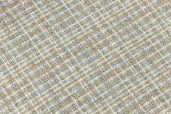 Design Stuhl LYON blau kariert Bouclé schwarze Metallbeine