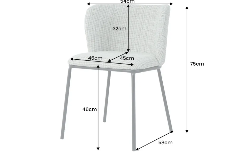 Design Stuhl LYON blau kariert Bouclé schwarze Metallbeine