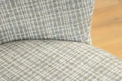 Design Stuhl LYON blau kariert Bouclé schwarze Metallbeine