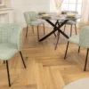 Design Stuhl LYON grün-rosa kariert Bouclé schwarze Metallbeine