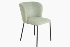 Design Stuhl LYON grün-rosa kariert Bouclé schwarze Metallbeine