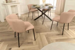 Design Stuhl LYON rosa Cord schwarze Metallbeine