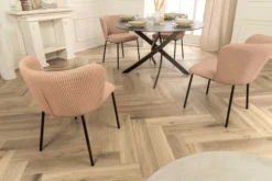 Design Stuhl LYON rosa Cord schwarze Metallbeine