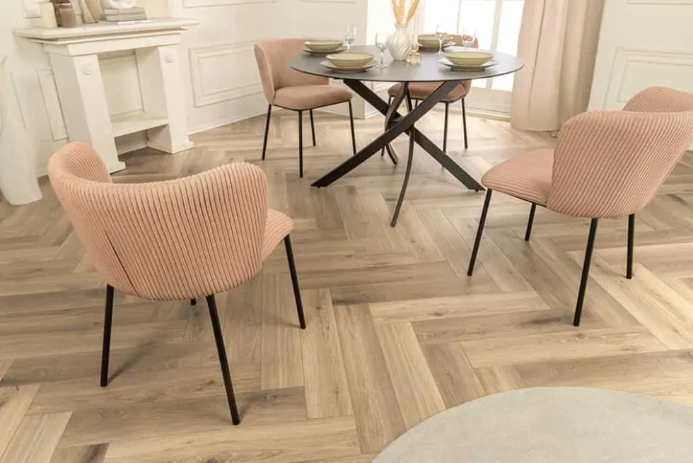 Design Stuhl LYON rosa Cord schwarze Metallbeine