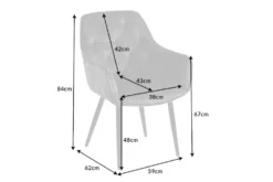 Design Stuhl MILANO grün Samt mit Armlehne Ziersteppung gepolstert schwarze Metallbeine