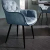 Design Stuhl MILANO petrol Samt mit Armlehne Ziersteppung gepolstert schwarze Metallbeine