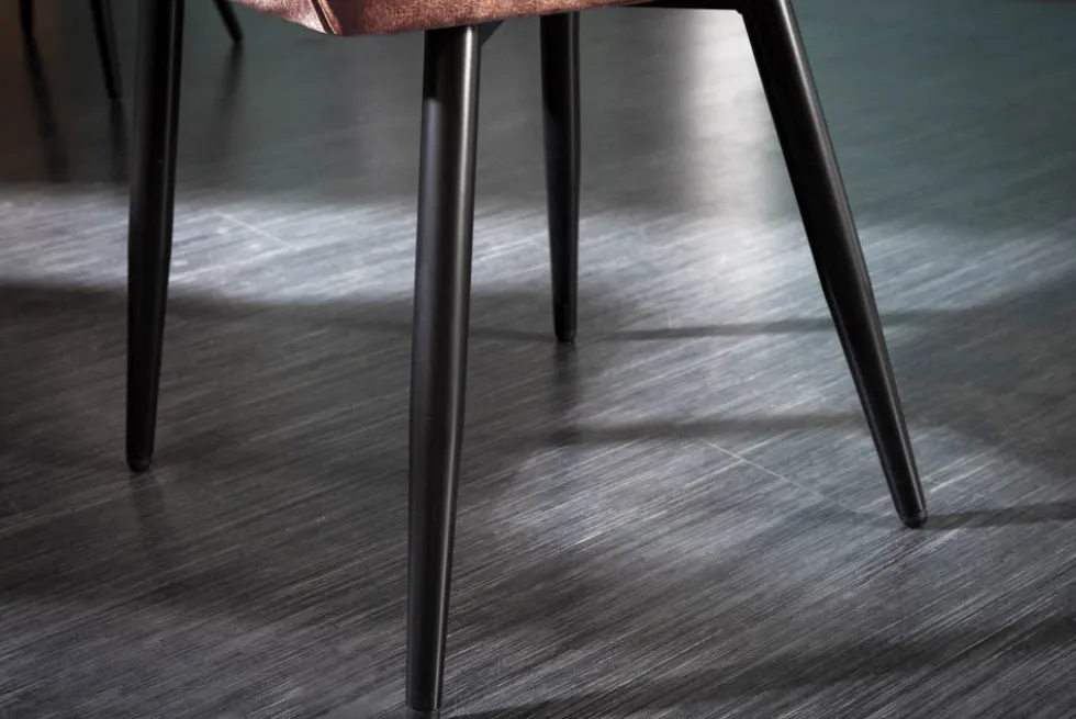 Design Stuhl MILANO rost braun Samt mit Armlehne Ziersteppung gepolstert schwarze Metallbeine