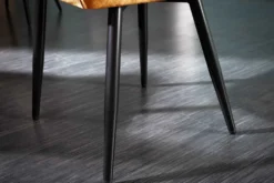 Design Stuhl MILANO senfgelb Samt mit Armlehne Ziersteppung gepolstert schwarze Metallbeine