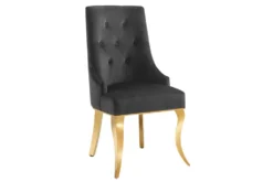 Design Stuhl MODERN BAROCK DELUXE schwarz Samt gold Edelstahl mit Löwenkopf