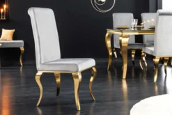 Design Stuhl MODERN BAROCK grau Samt goldene Stuhlbeine